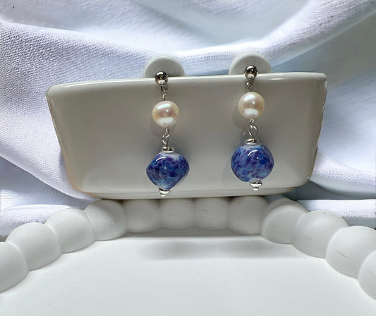 Dotty Earrings in Rhodium - Opaque Blue