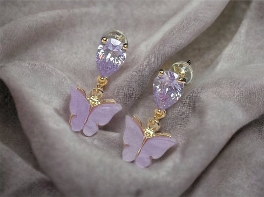 Lavender Butterfly Earrings in Gold Plated Stud