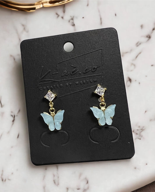 Sky Blue Butterfly Earrings in Gold Plated Stud